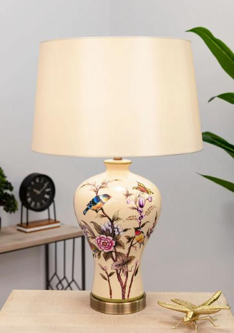 Thumbnail: Ceramic Lamp with Floral and Bird Design