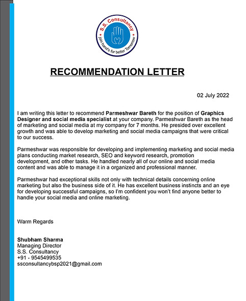 Parmeshwar Bareth Letter Of Recommendation