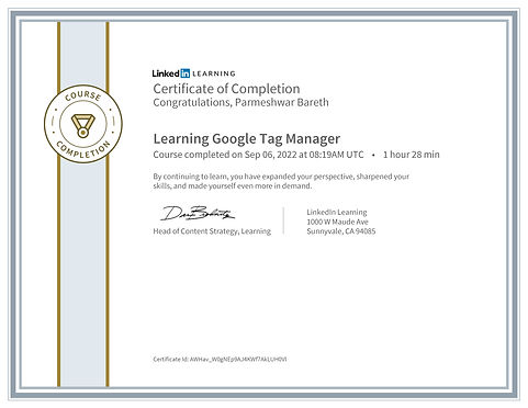 Parmeshwar Bareth Google Tag Manager certificate 