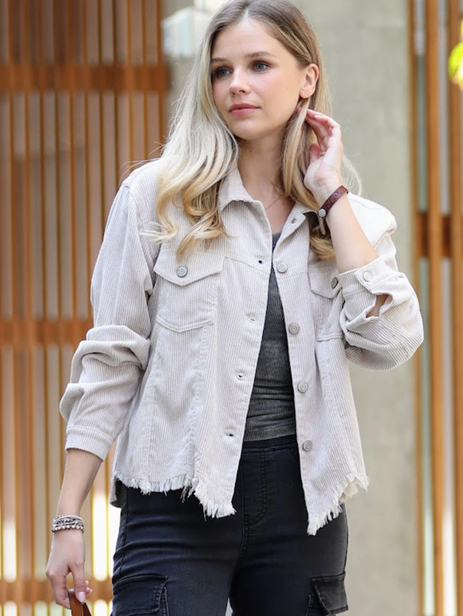 Zenana | Frayed Hem Cropped Jacket