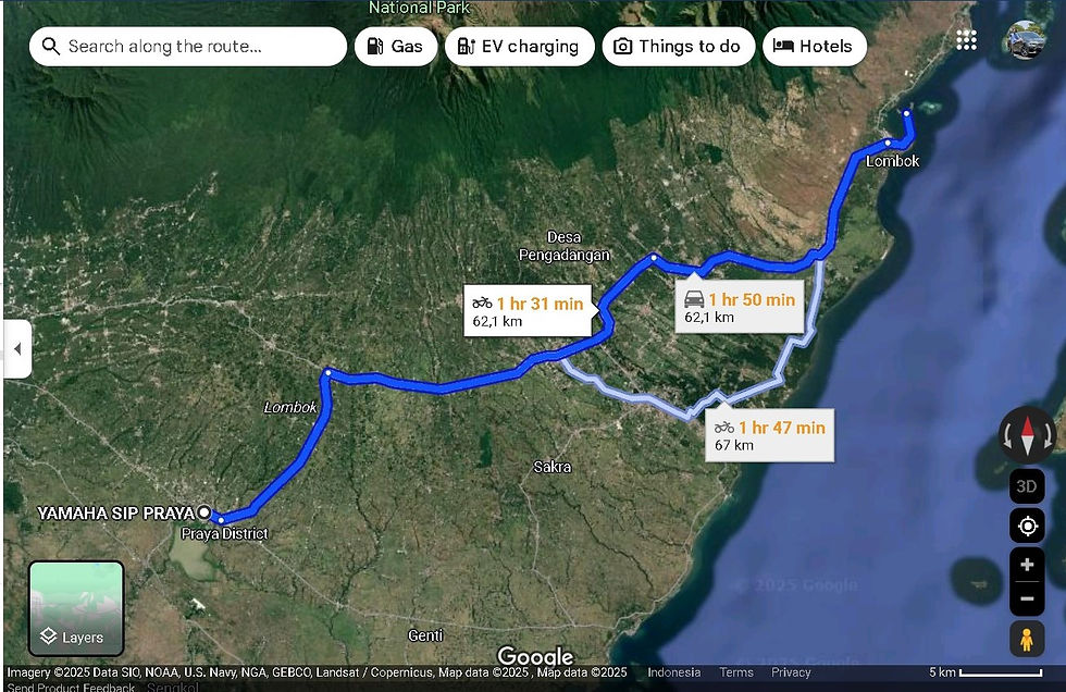 Rute SIP Praya Central menuju pelabuhan Kayangan sejauh 67 kilometer jadi pemanasan.