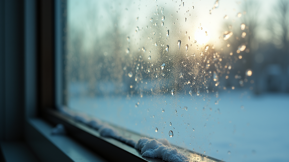 High angle view of a window with visible hard water stains before cleaning