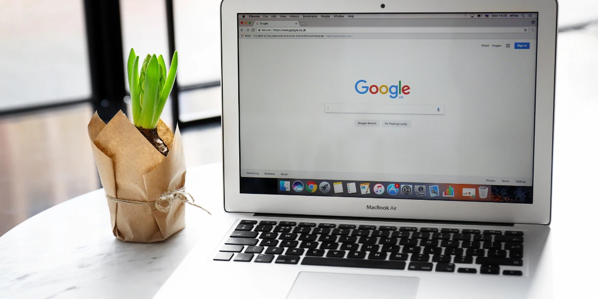Laptop showing the Google search engine