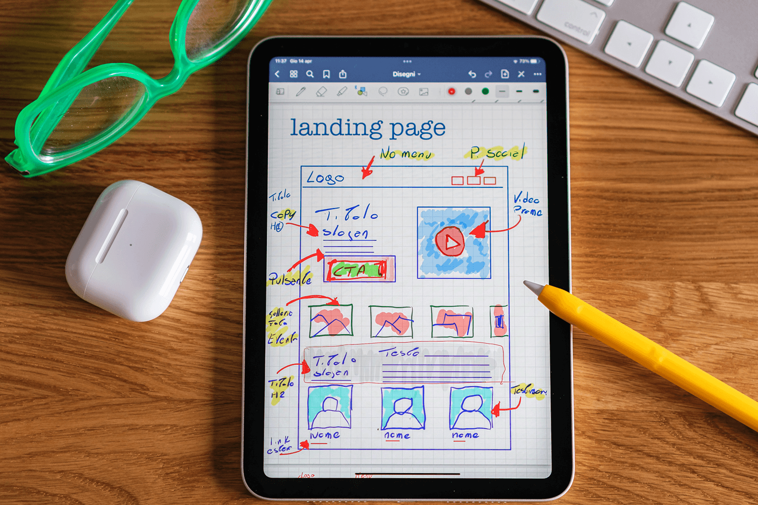 A tablet showing how a website is built