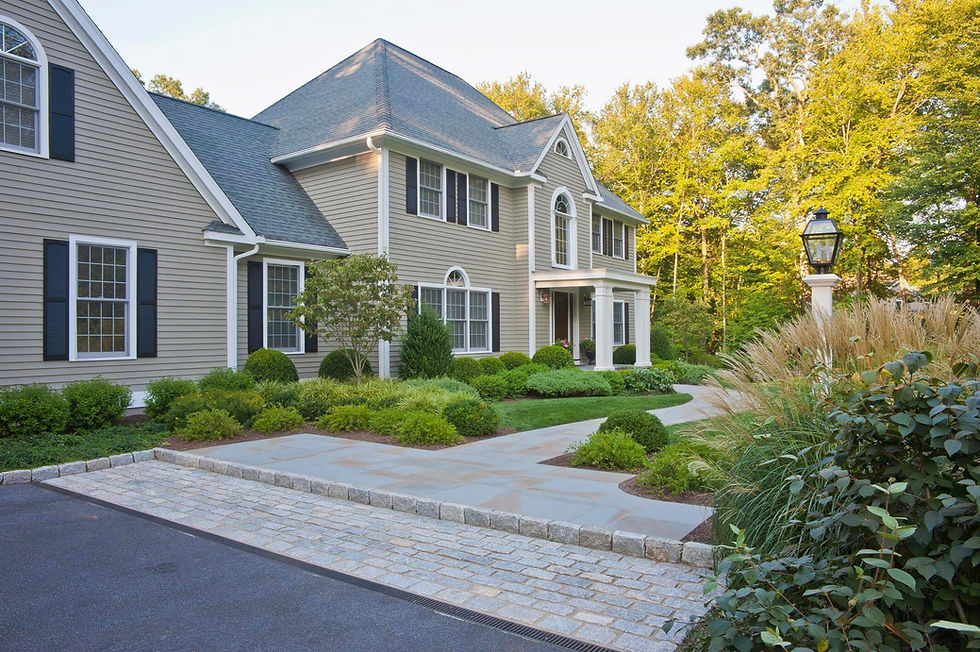 A beautifully landscaped front yard