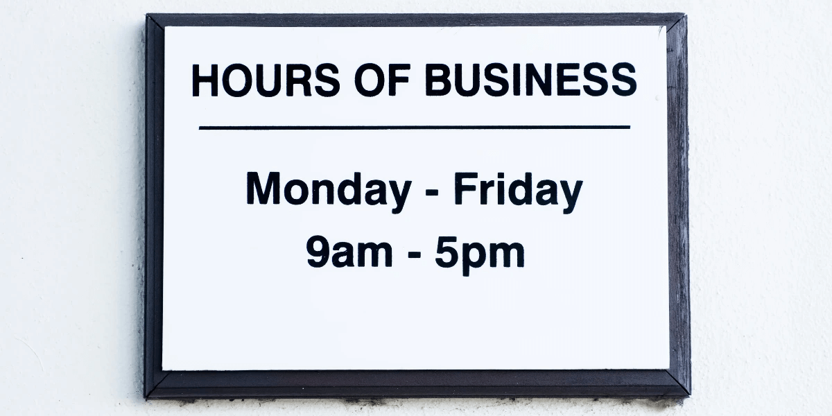 Hours of business sign to denote the importance of business information in local searches for business listings