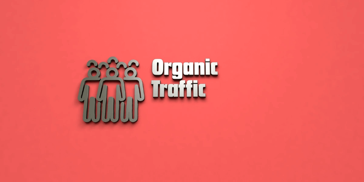 Rendering of organic traffic with grey text on red background