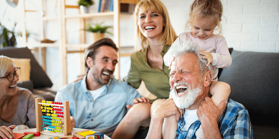 A joyful multigenerational family shares laughter and playtime together