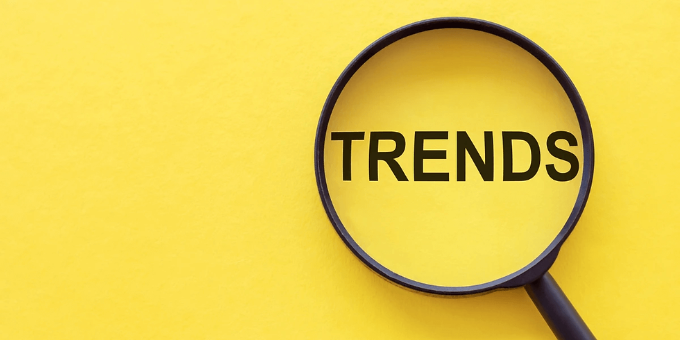 A magnifying glass over the word 'TRENDS' to show the relationship between using relevant keywords and page optimization
