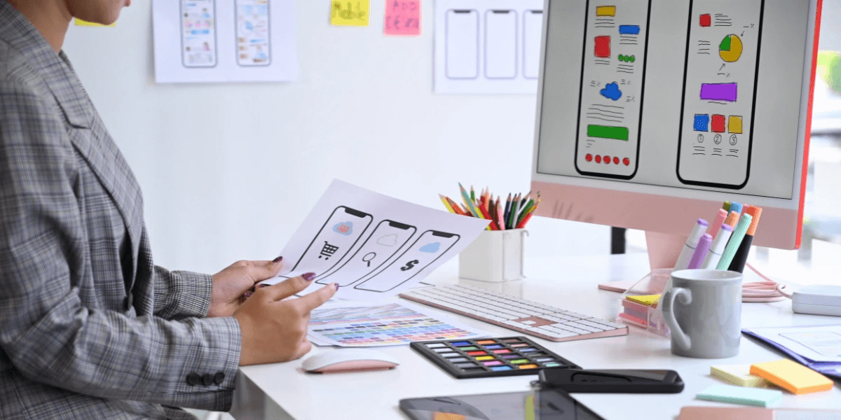 An image showing a person sketching a website layout design, demonstrating how to design website layout