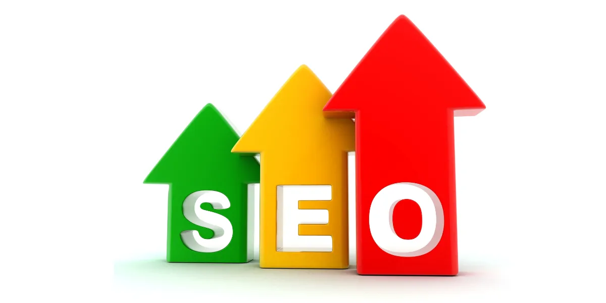 search engine optimization concept shown by three arrows pointing upwards, each containing a letter from the SEO acronym