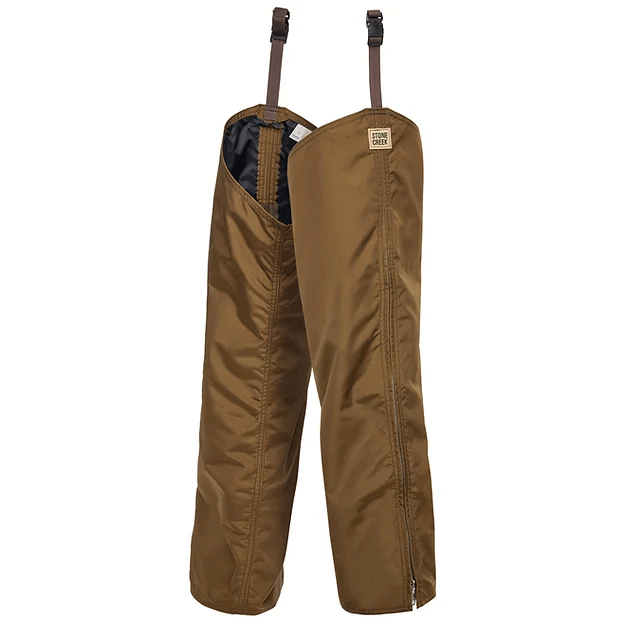 Stone Creek's heavy-duty Hunters Choice Chaps, shown here against a white background