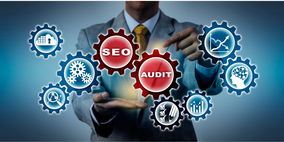 Gears depicting SEO elements, including SEO Audit