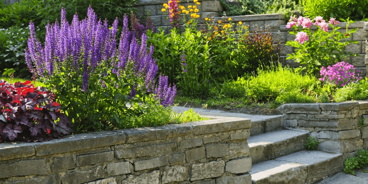 A garden with natural stone landscaping