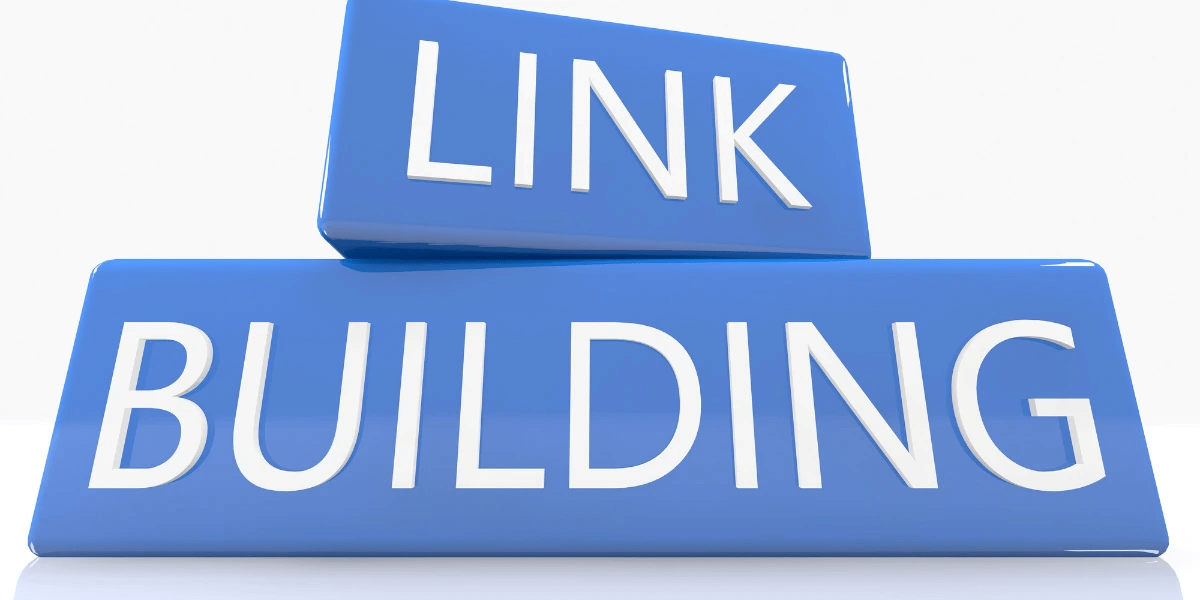 The words 'Link Building' written on blue blocks