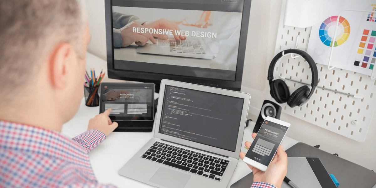 A web designer working on a website design with a laptop