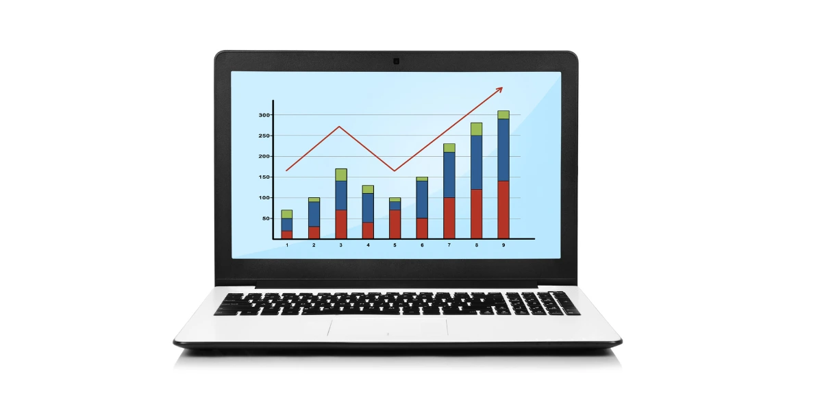 A laptop with a graph showing performance tracking and analysis results