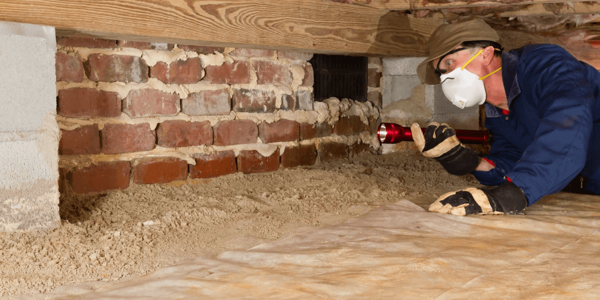 A picture of a termite exterminator inspecting a home