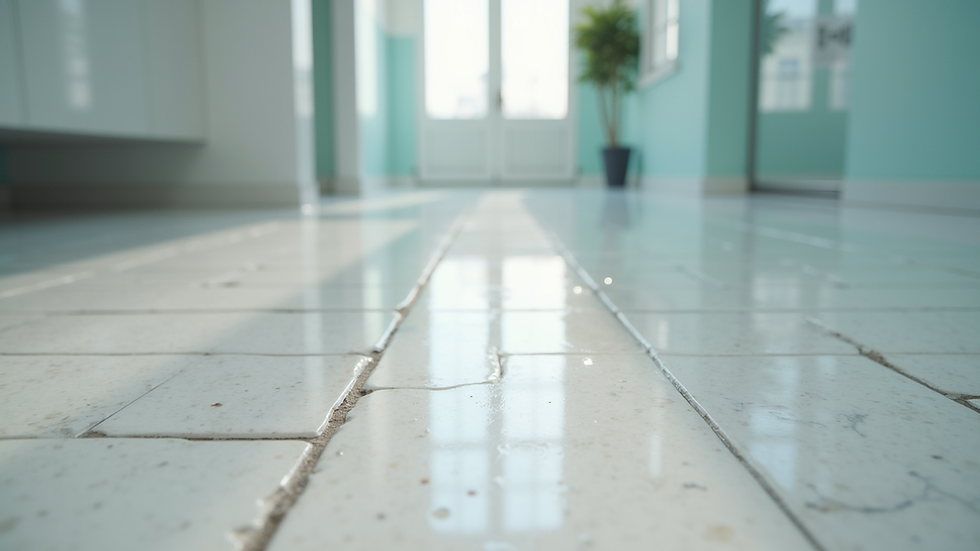 Close-up view of a clean and dry tiled floor ready for polishing