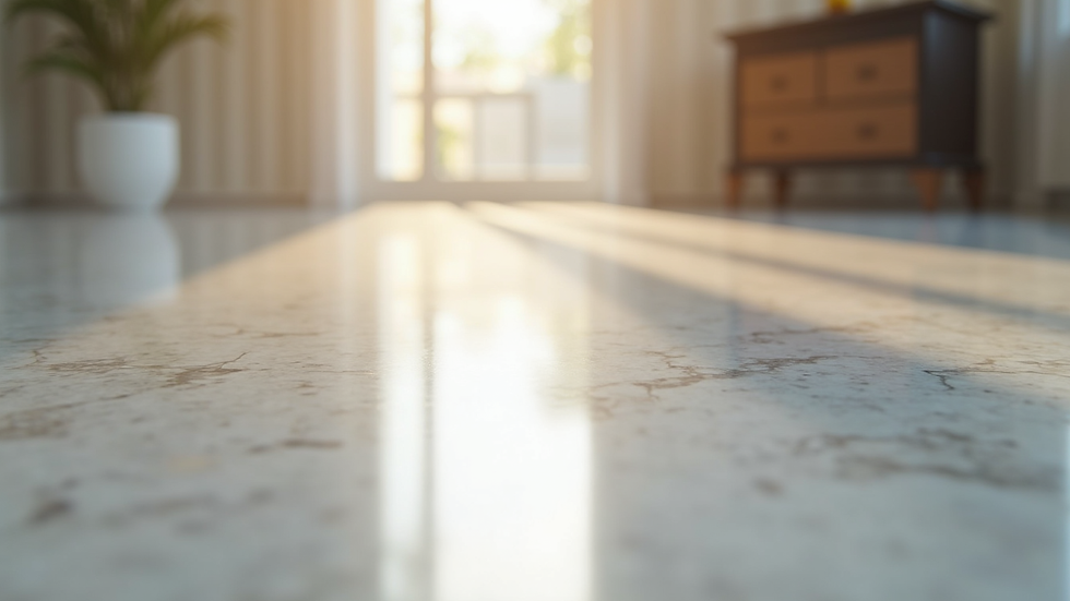 Close-up view of polished marble floor reflecting light