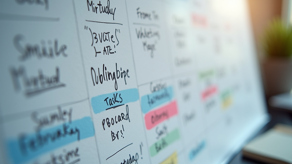 Close-up of a calendar with marketing tasks and notes