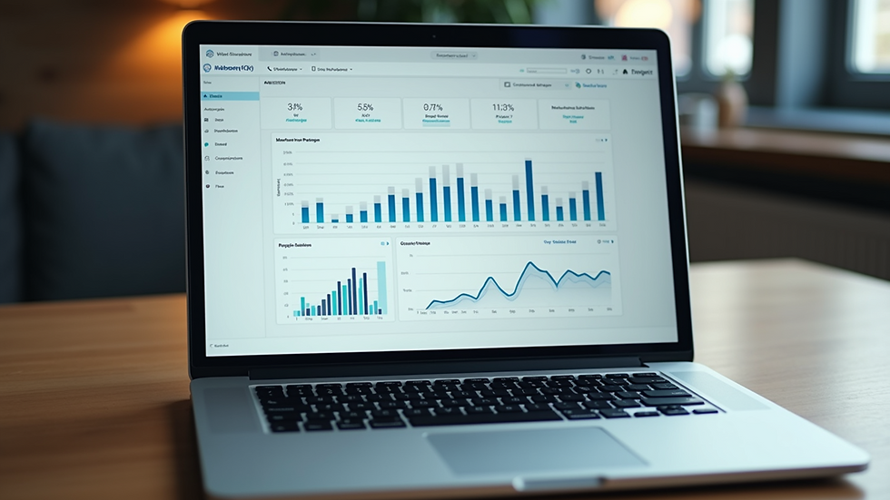 Close-up view of a laptop screen showing marketing analytics dashboard