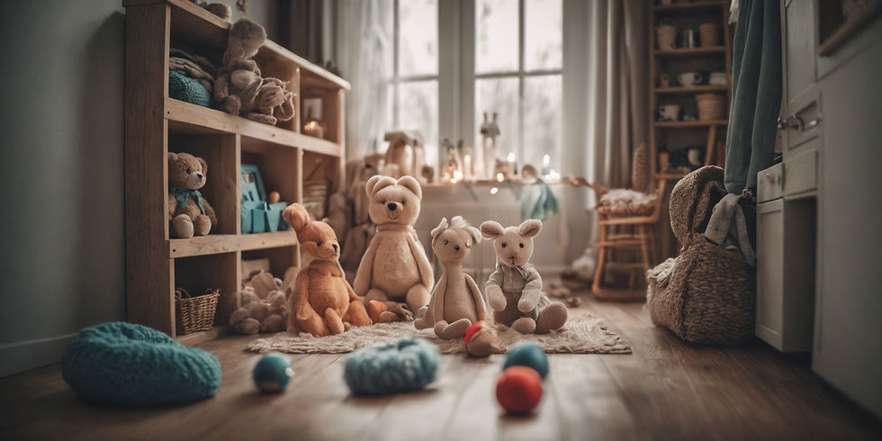 A child's bedroom with a wooden floor, large windows, and a cosy reading nook.