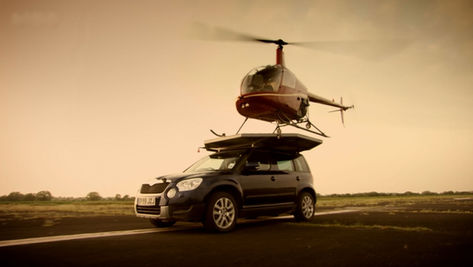 Skoda Yeti ultimate road test landing a helicopter on a car
