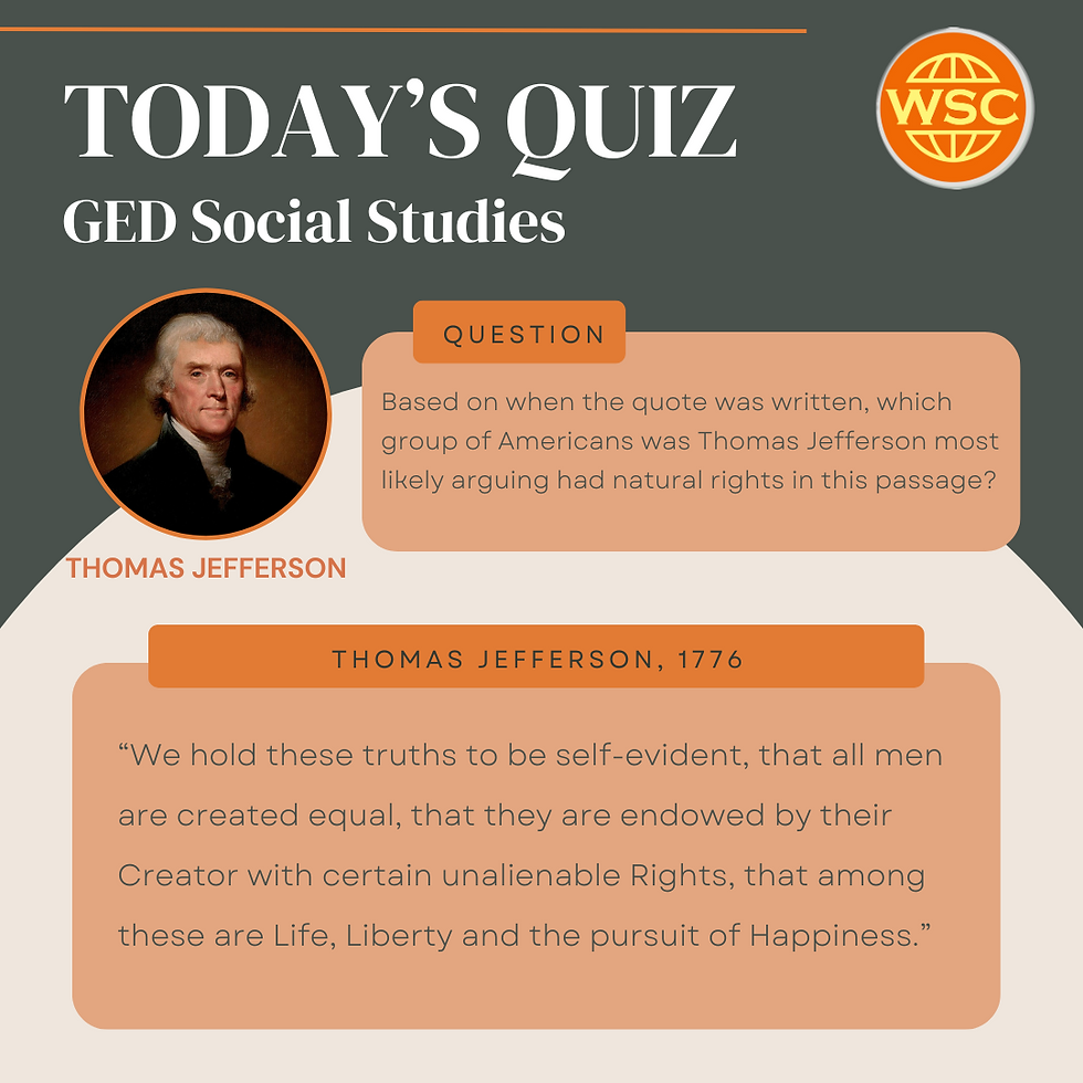 QUIZ TIME! GED Social Studies