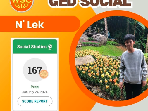 Congratulations N'Lek สอบผ่าน GED Social