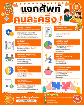 แจกศัพท์คนละครึ่ง! รวมคำศัพท์ภาษาอังกฤษแนว "ช่วยกันจ่าย" ที่ออกสอบ IELTS / SAT บ่อยมาก