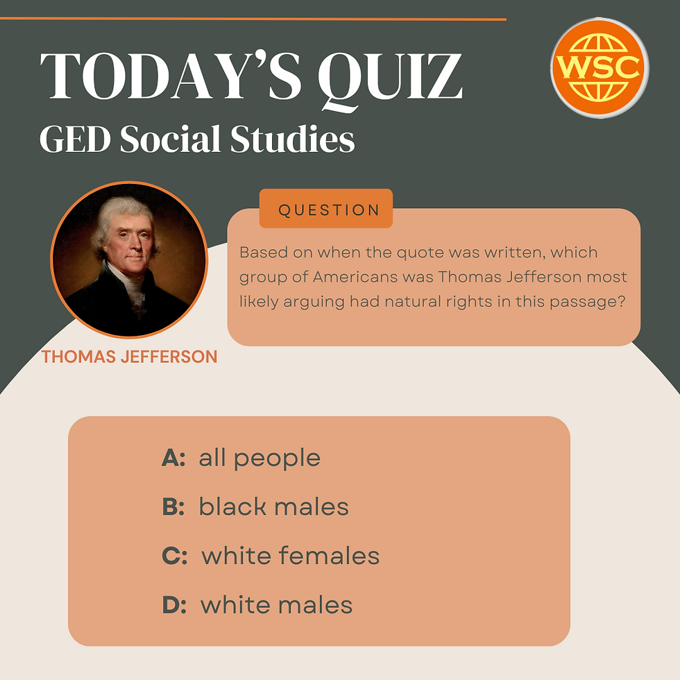 QUIZ TIME! GED Social Studies