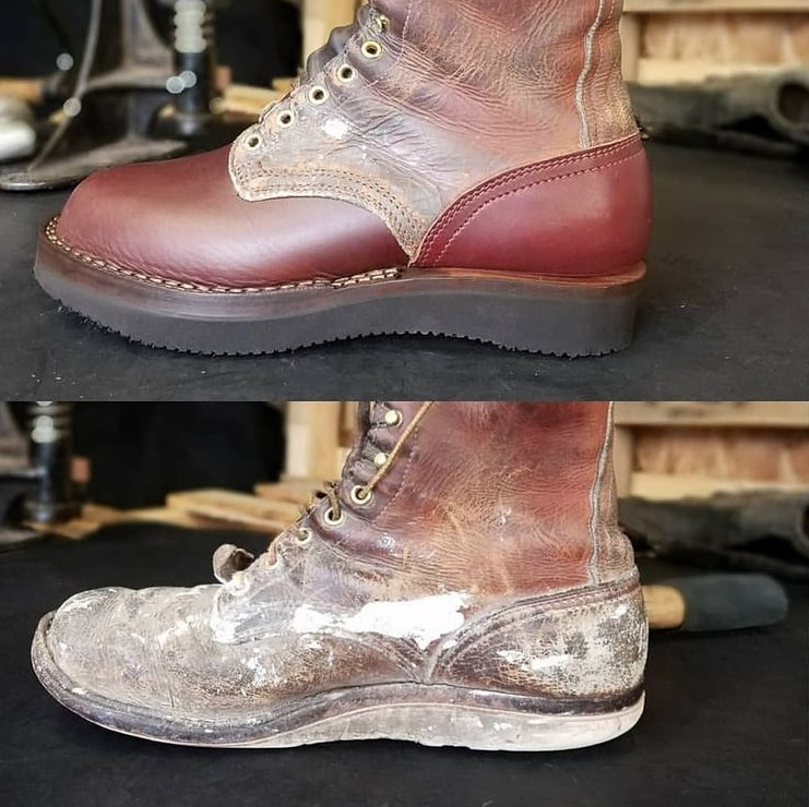 sepatu boots yang selesai dilakukan restorasi