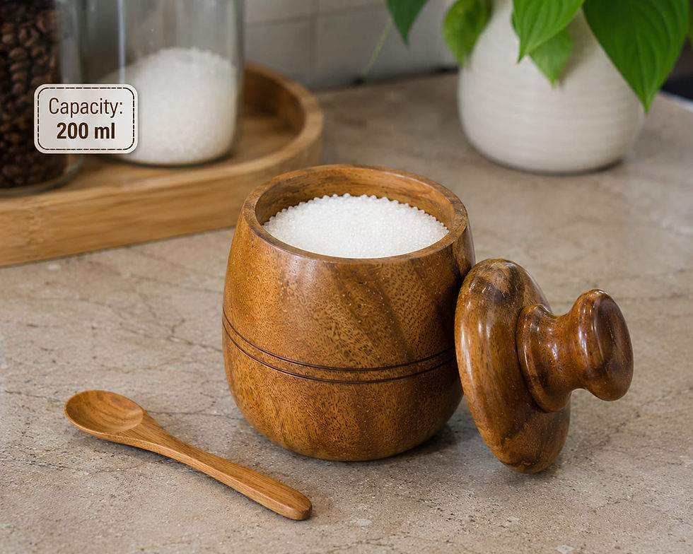 थंबनेल: Kesha Spree Premium Acacia Wood Sugar, Tea, Coffee Jar 218gr with 200Ml Capacity