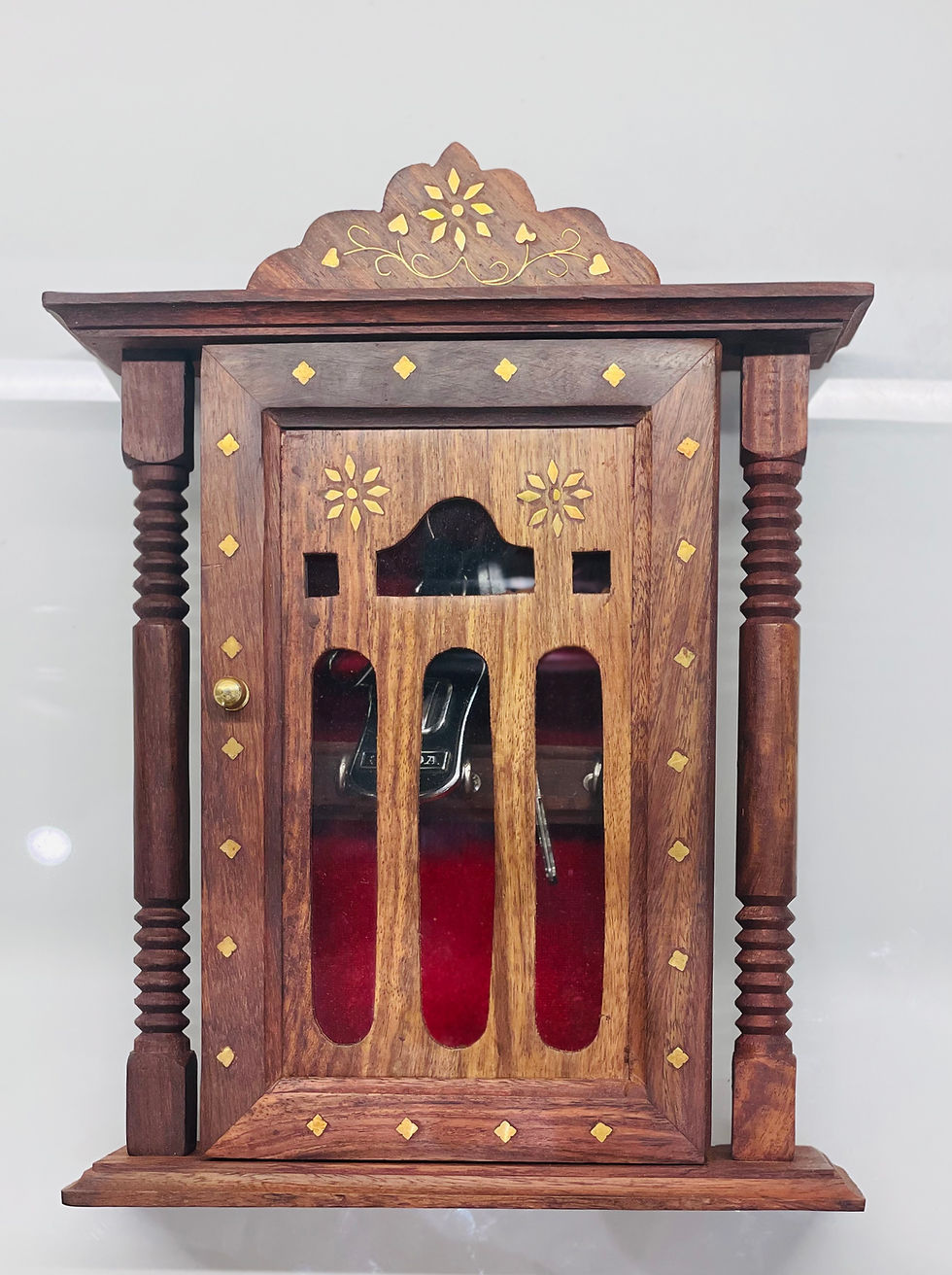 Thumbnail: Handmade/Handicraft Wooden Key Hanger Holder Box with Door -Wall Hanging (Brown)