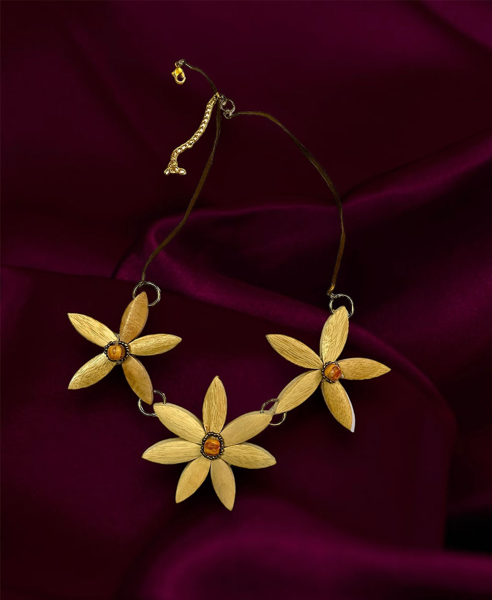 Thumbnail: Wooden Handmade Mangowood Flower and Gem Design Necklace  For Women