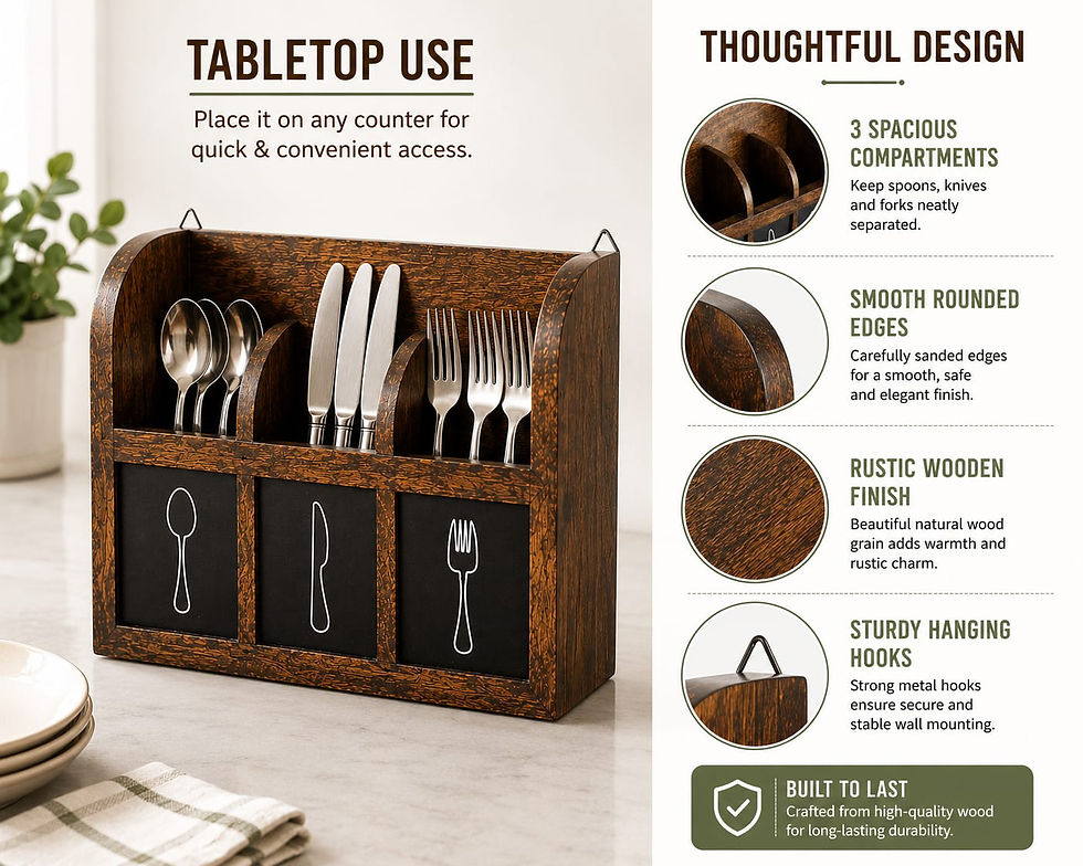 Thumbnail: Table Top Wall Mounted Wooden Cutlery Holder-MangoWood-LxWxH-11.50x9.25x3.75 in