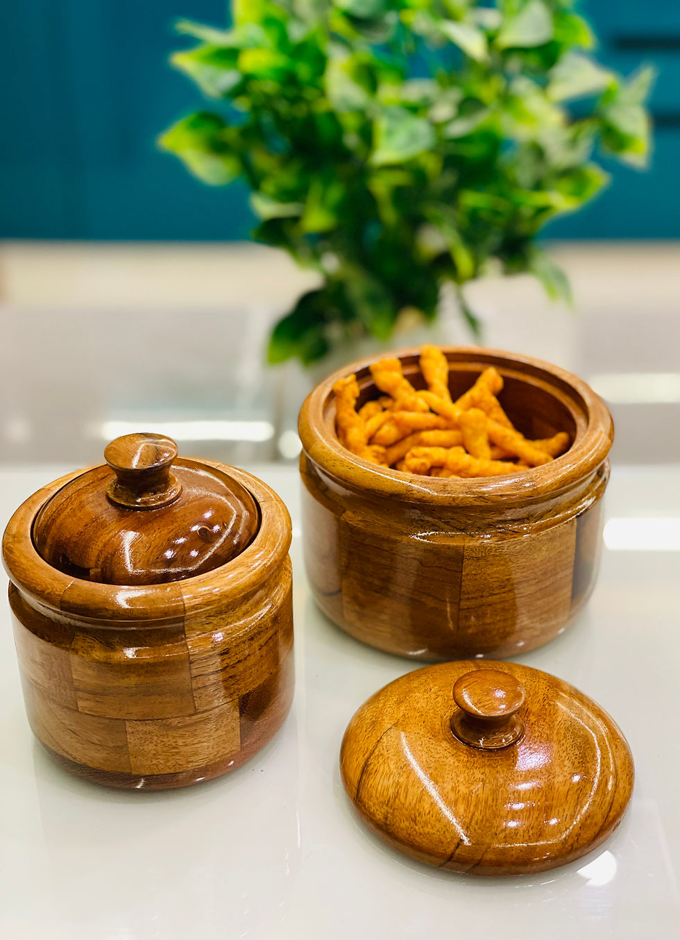 थंबनेल: Acacia Wood Sugar, Candies, Cookies, Teabag, Coffee, Snacks,DryFruit Jar-2pc Set