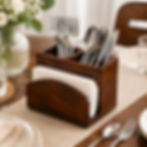 Thumbnail: Sheesham Wood Curve Shape Cutlery Holder with Tissue Holder Section- 3 Sections