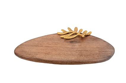 थंबनेल: Mango Wood Dry Fruit Tray With Brass Leaf(Golden)