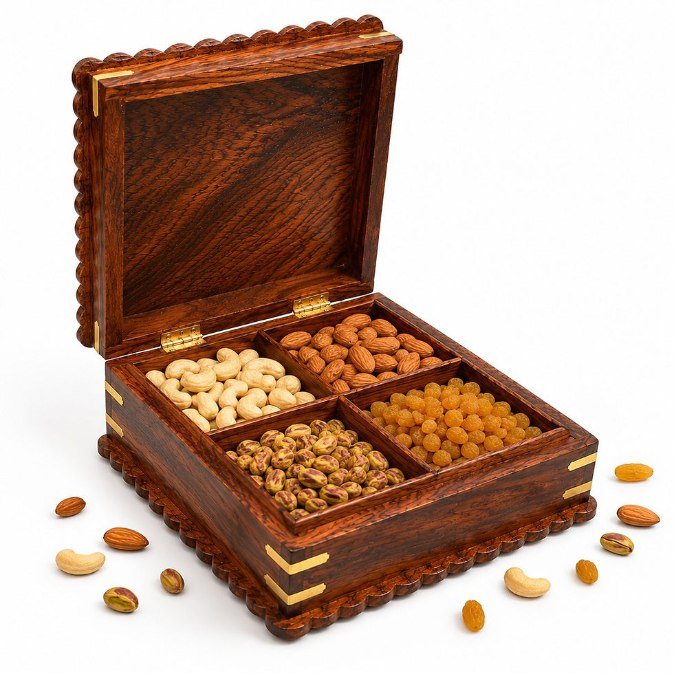 Thumbnail: Handcrafted Sheesham Wood Dry Fruit Box | 8x8x4 inches