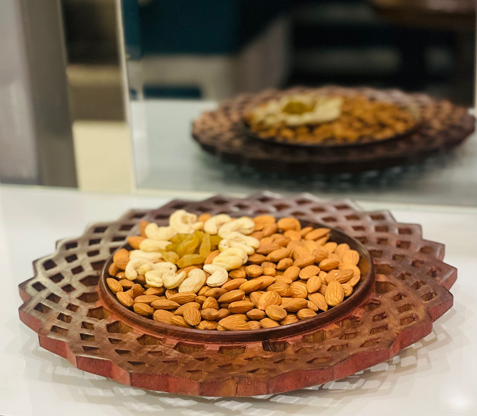 Thumbnail: Sheesham Wood Handcrafted Net Design Round Wooden Carving Tray.