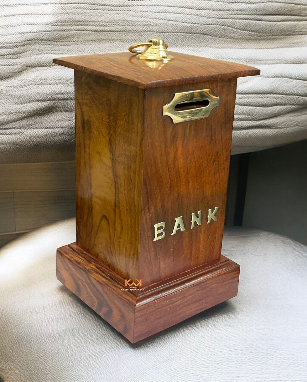 Thumbnail: Sheesham Wood Money Bank for kids & Adults- 8x5 inch Pillar design- Rectangle