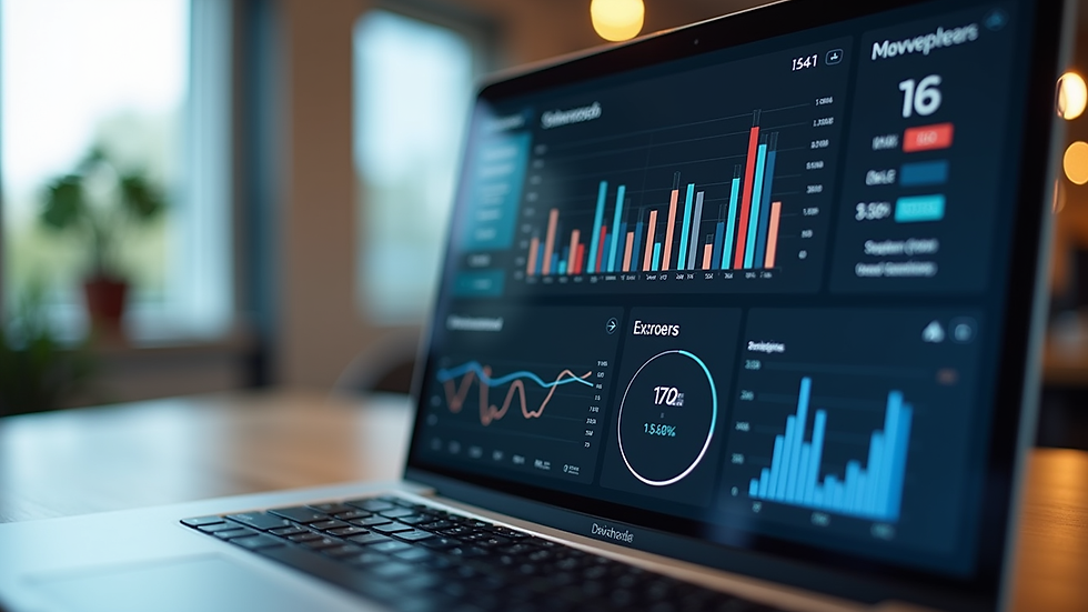 Close-up view of a laptop screen displaying business analytics dashboard