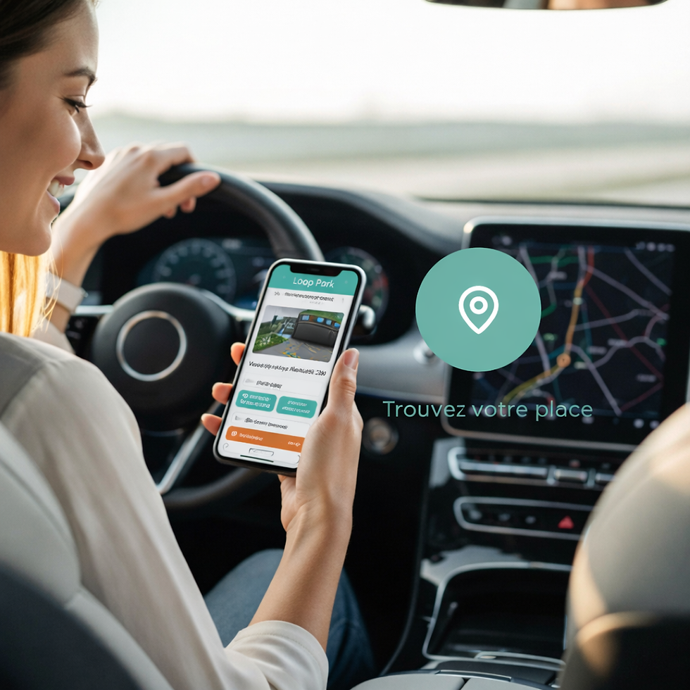 Conductrice utilisant une application de location parking.