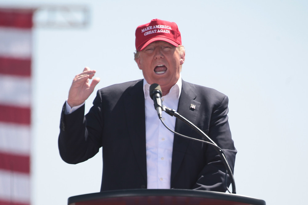 Donald Trump speaking with supporters at a campaign rally at Fountain Park in Fountain Hills, Arizona Date 19 March 2016, 12:17:53 Source Flickr.com Author Gage Skidmore