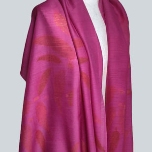 Hand-printed Silk Wool Scarf
Eucalyptus leaves & Cochineal on Silk Wool 
190cm x 68cm (approx.)