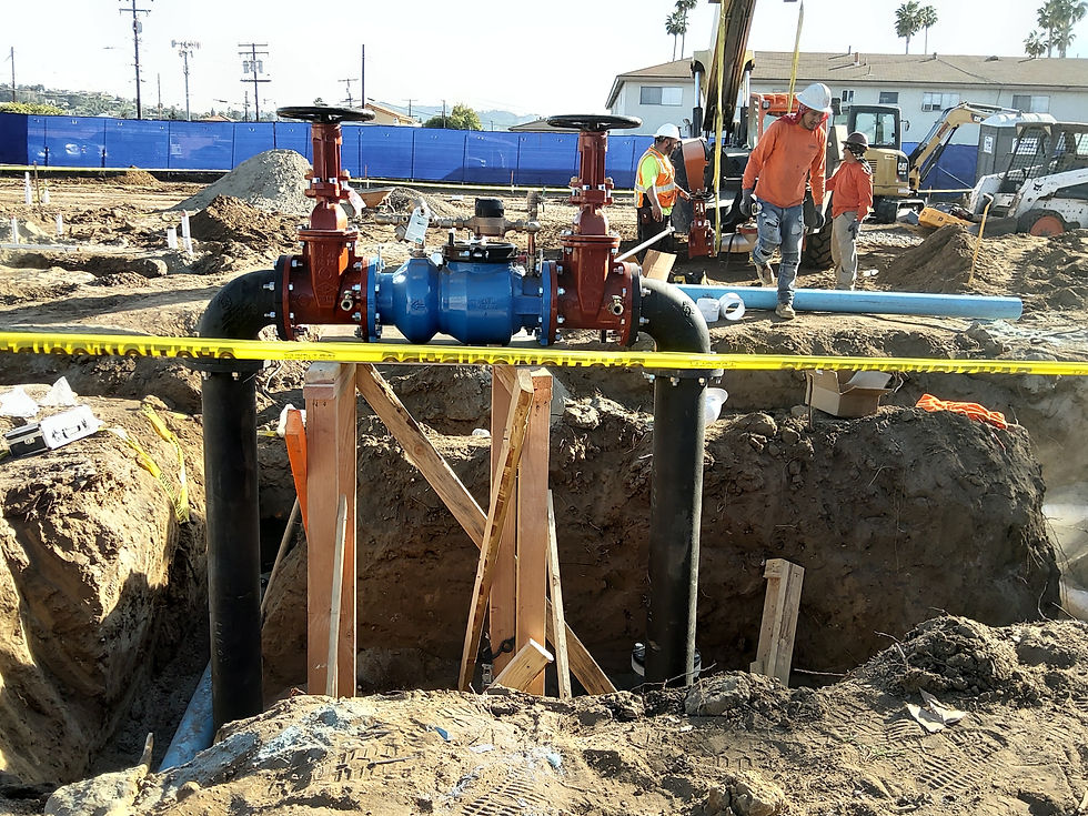 Complete installation of double detector check assembly for 6" fire line