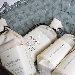 soap on a rope in a cotton bag