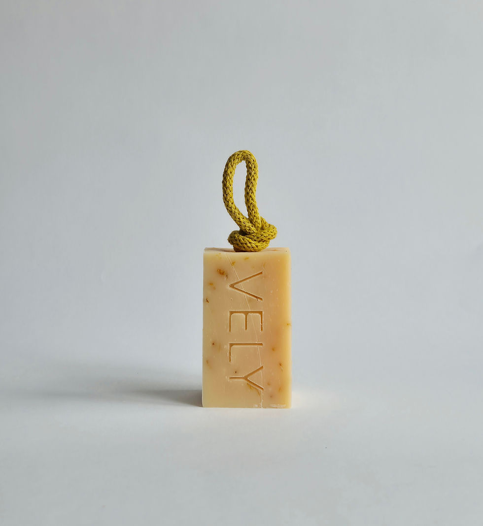 Thumbnail: soap on a rope "Italian Summer" with calendula flowers and lemongrass essential oil